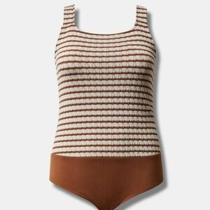Torrid Brown and Cream Striped Bodysuit
